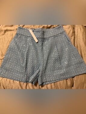 Susana Monaco Light Blue Sequin Tweed High-Waisted Shorts
